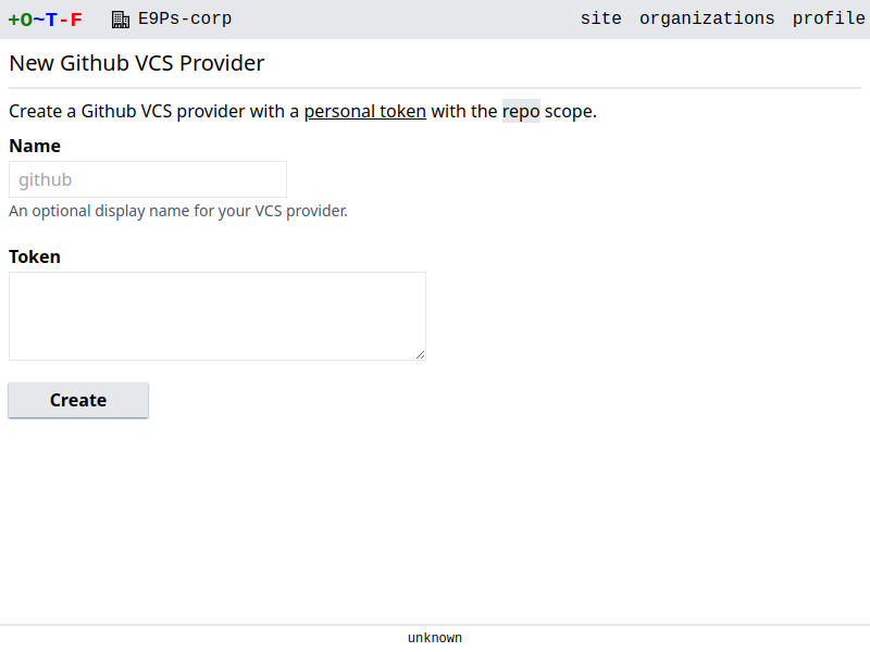 new github vcs provider form